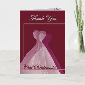 Cartão De Agradecimento OBRIGADO Chefe Bridesmaid - Pink e Maroon Gown