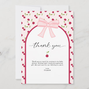 Cartão De Agradecimento Obrigado Cherry on Top Baby Shower Coquette Rosa