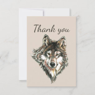 Cartão De Agradecimento Obrigado Cinza De Aquarela Cinza Wolf Animal Art