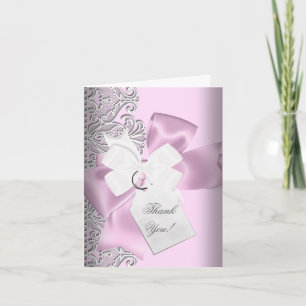 Cartão De Agradecimento Obrigado, Cinza Rosa, Lace Branco