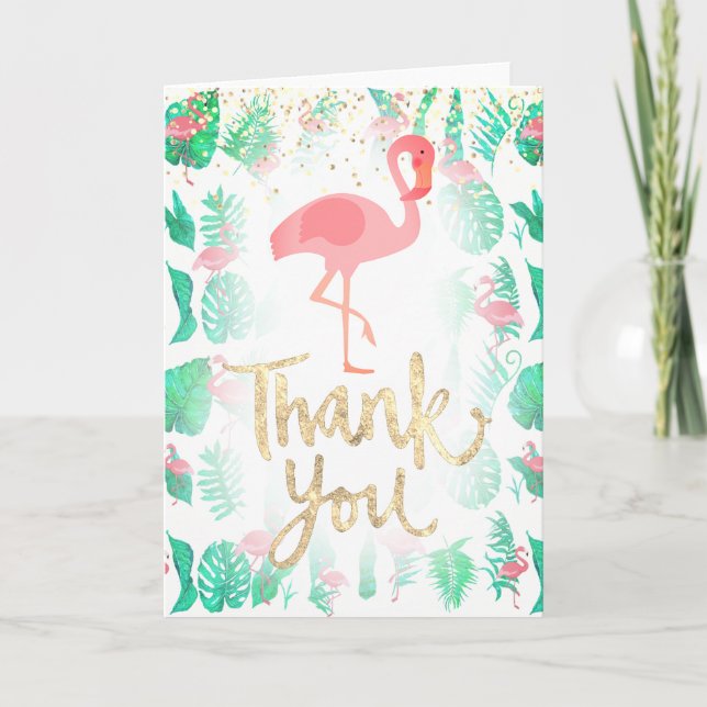 Cartão De Agradecimento obrigado com letras à mão, seu flamingo tropical (Frente)