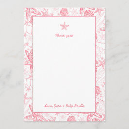 Cartão De Agradecimento Obrigado cor-de-rosa do chá de fraldas dos escudos
