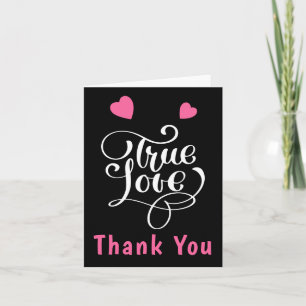 Cartão De Agradecimento Obrigado Corações de Amor Verdadeiro Rosa e Preto