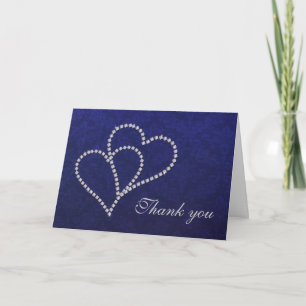 Cartão De Agradecimento Obrigado Corações - Romance - Damasko Azul Escuro