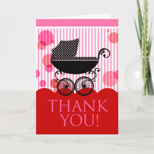 Cartão De Agradecimento Obrigado da carruagem de bebê você (rosa vermelh