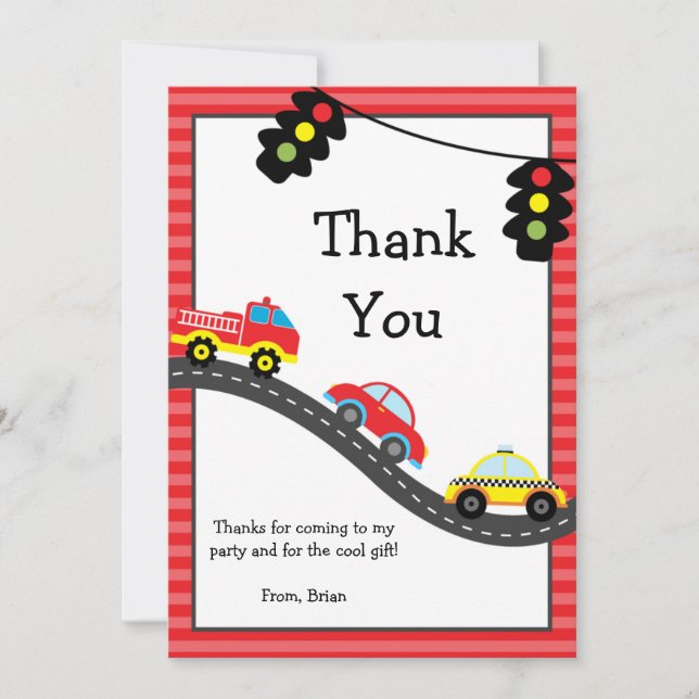 Cartão De Agradecimento Obrigado da festa de aniversário dos carros você (Frente)