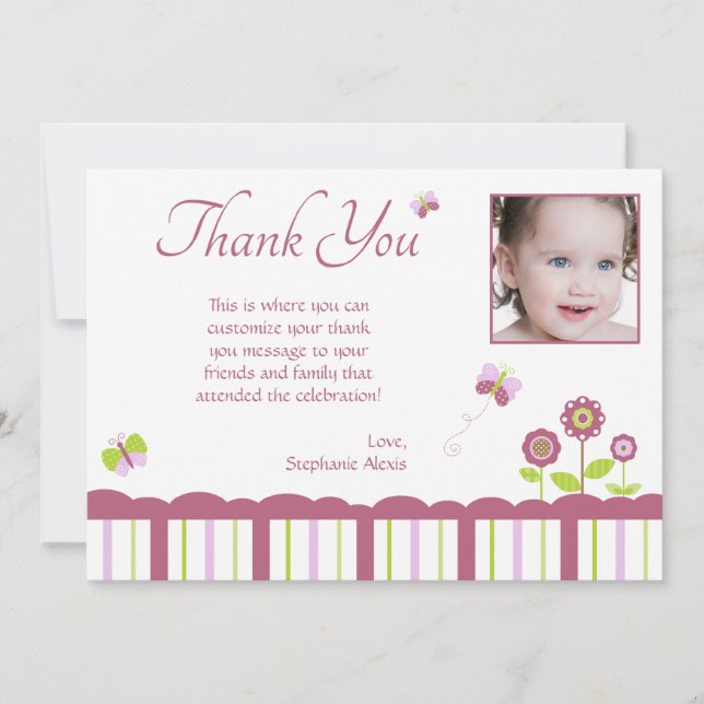 Cartão De Agradecimento Obrigado da foto da menina da borboleta você (Frente)