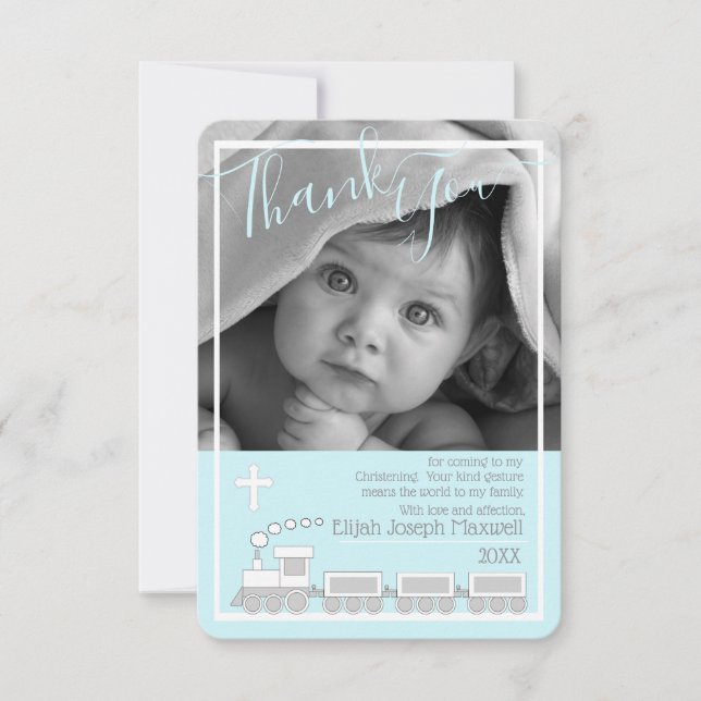 Cartão De Agradecimento Obrigado da foto do baptismo do batismo de Choo (Frente)