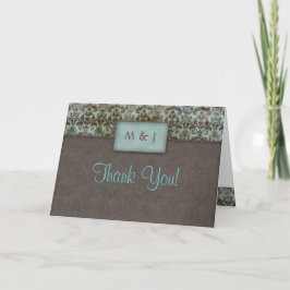 Cartão De Agradecimento Obrigado, Damask Blue Brown.