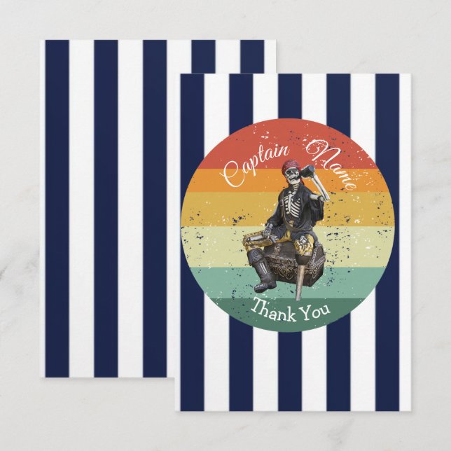 Cartão De Agradecimento obrigado de aniversário .Pirata náutica (Frente/Verso)