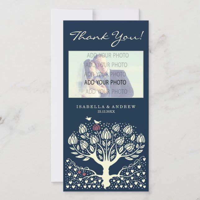 Cartão De Agradecimento Obrigado de casamento Blooming Love Tree você ref. (Frente)