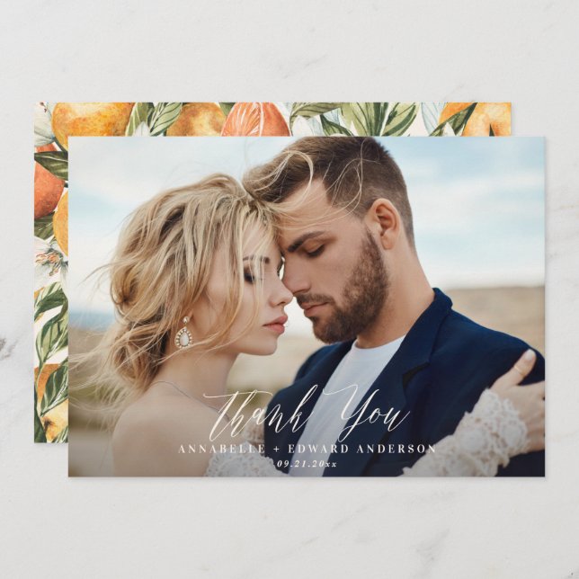 Cartão De Agradecimento Obrigado de casamento com fotos de citros (Frente/Verso)