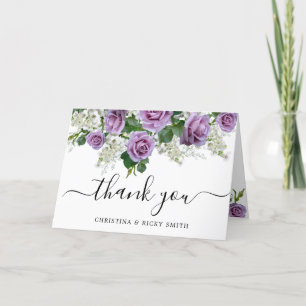 Cartão De Agradecimento Obrigado de Casamento das Flores de Rosa Roxo Eleg