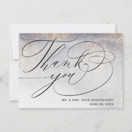 Cartão De Agradecimento Obrigado de Casamento de Aquarela de Silver Dourad