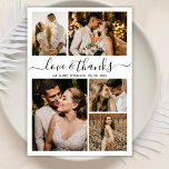 Cartão De Agradecimento Obrigado de Casamento de Colagem de Fotos por Obri<br><div class="desc">Elegante, Colagem De Fotos De Casamento Com Mão Agradecemos Cartões. Cartões de agradecimentos de casamento moderno e mínimo com cinco (5) fotos na frente e uma (1) foto no verso. Com o texto "Amor e obrigados" em uma bela letra de escrita tipográfica, escrita à mão, em preto sobre fundo branco....</div>