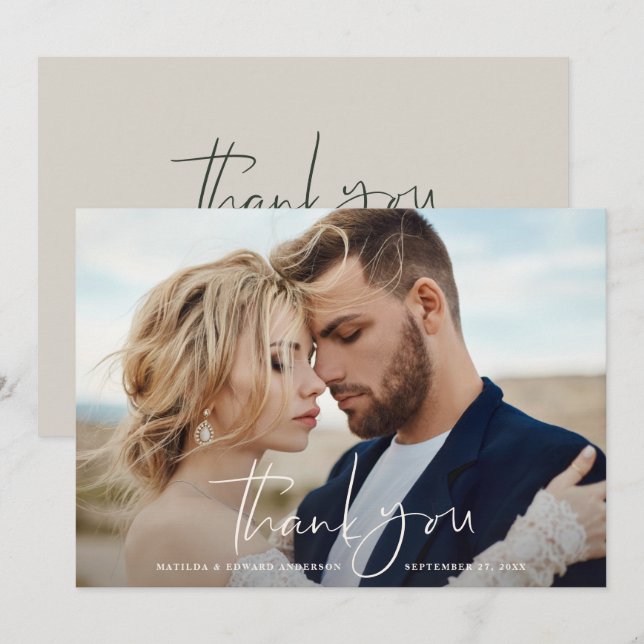 Cartão De Agradecimento Obrigado de casamento de fotos com você, chic mode (Frente/Verso)