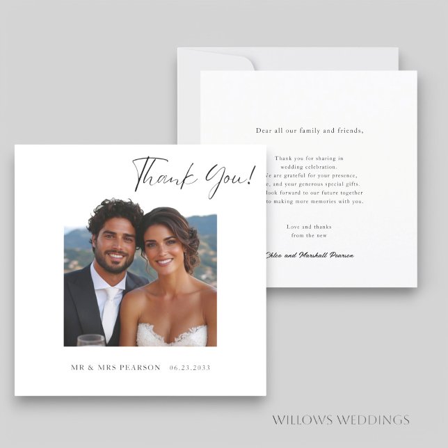 Cartão De Agradecimento Obrigado de casamento de fotos modernas (modern photo script wedding thank you card , with easy to custom text )