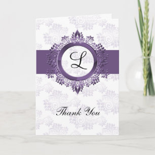 Cartão De Agradecimento obrigado de casamento de monograma roxo florescent