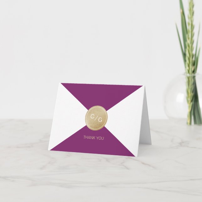 Cartão De Agradecimento Obrigado de casamento moderno e roxo da Winery (Frente)
