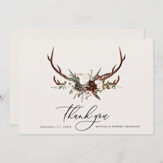 Cartão De Agradecimento Obrigado de casamento russo elegante você botânico (Frente/Verso)