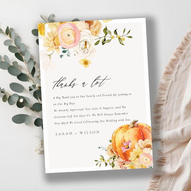 Cartão De Agradecimento Obrigado de Casamento Rustic Floral Orange Autumn  (Criador carregado)