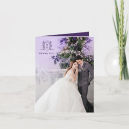 Cartão De Agradecimento Obrigado de casamento, seu monograma roxo da coroa