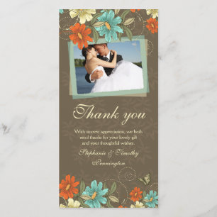 Cartão De Agradecimento Obrigado de creme alaranjado do casamento do aqua