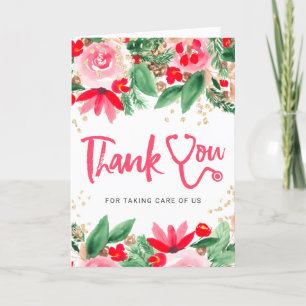 Cartão De Agradecimento Obrigado de enfermeira de aquarela de Natal esteto