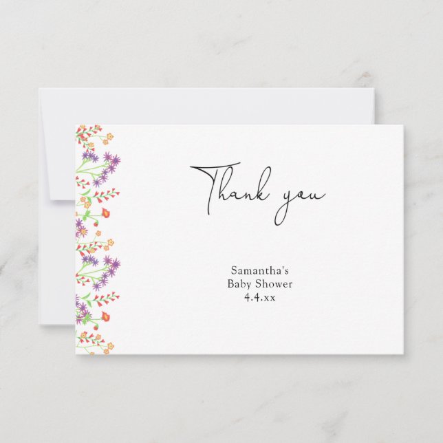 Cartão De Agradecimento Obrigado de flor selvagem chá de fraldas (Frente)