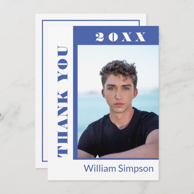 Cartão De Agradecimento Obrigado de FOTO para Graduação Simples Moderna Y (Frente/Verso)