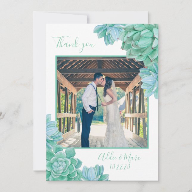 Cartão De Agradecimento obrigado de fotos de casamento com você + com nota (Frente)