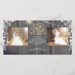 Cartão De Agradecimento Obrigado de madeira do casamento do laço das luzes