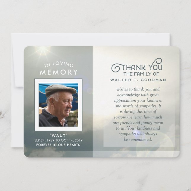 Cartão De Agradecimento Obrigado De Simpatia Você Nuvens Pacíficas Azul e  (Frente)