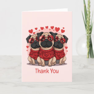 Cartão De Agradecimento Obrigado Dia de os namorados Pug Dogs