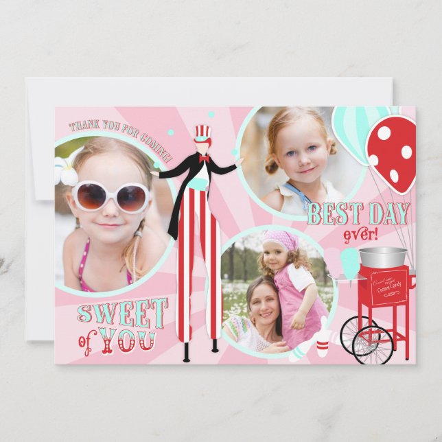 Cartão De Agradecimento Obrigado do algodão doce do caminhante do Stilt do (Frente)