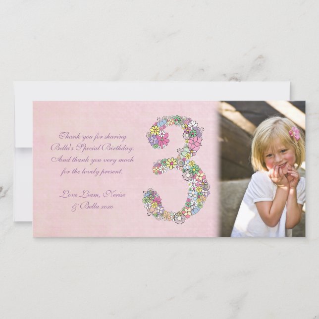Cartão De Agradecimento Obrigado do aniversário de 3 anos das meninas você (Frente)