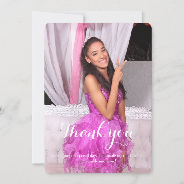 Cartão De Agradecimento Obrigado do aniversário de Quinceañera 15o você (Frente)