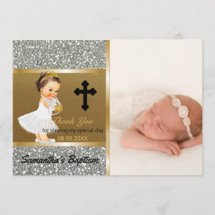 Cartão De Agradecimento Obrigado do baptismo das meninas você ouro feito