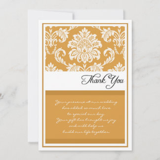 Cartão De Agradecimento Obrigado do casamento tema damasco do caramelo