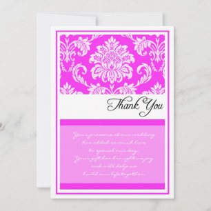 Cartão De Agradecimento Obrigado do casamento tema damasco do rosa quente