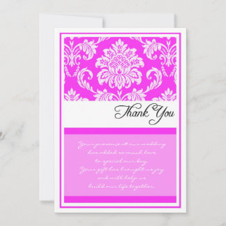 Cartão De Agradecimento Obrigado do casamento tema damasco do rosa quente