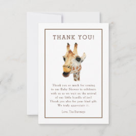Cartão De Agradecimento Obrigado do chá de fraldas do girafa da aguarela