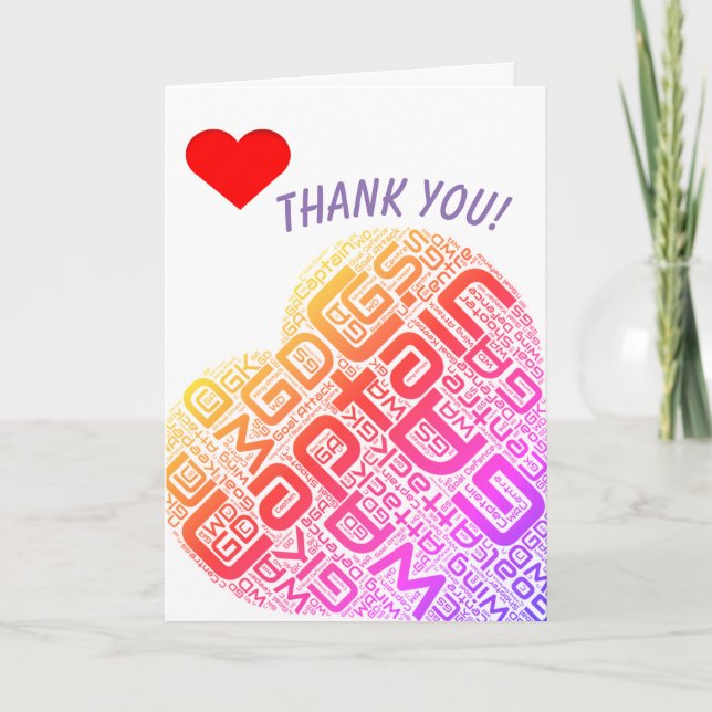 Cartão De Agradecimento Obrigado do design do coração das posições do (Frente)