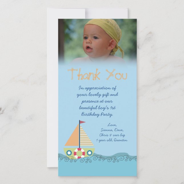 Cartão De Agradecimento Obrigado do menino de marinheiro você para os (Frente)