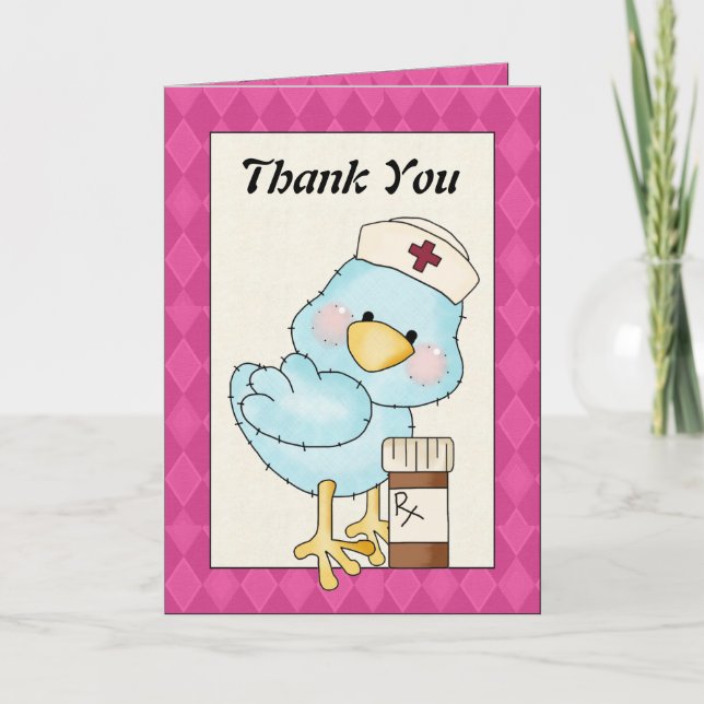 Cartão De Agradecimento Obrigado do pássaro da enfermeira dos desenhos (Frente)