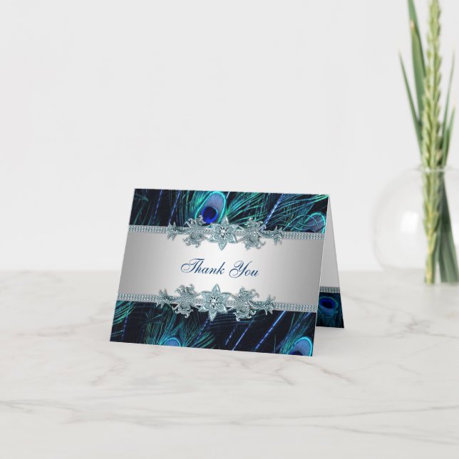 Cartão De Agradecimento Obrigado do pavão dos azuis marinhos você (Frente)