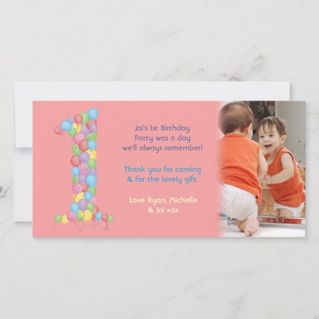 Cartão De Agradecimento Obrigado do primeiro aniversario do bebê dos bebês (Frente)