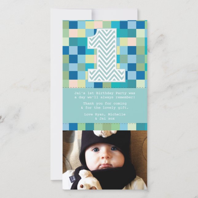 Cartão De Agradecimento Obrigado do primeiro aniversario do bebê você nota (Frente)