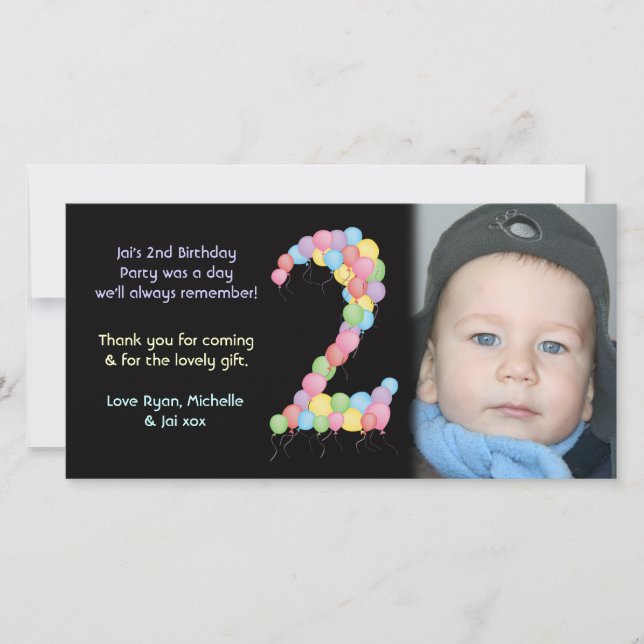 Cartão De Agradecimento Obrigado do segundo aniversário do menino ou da (Frente)