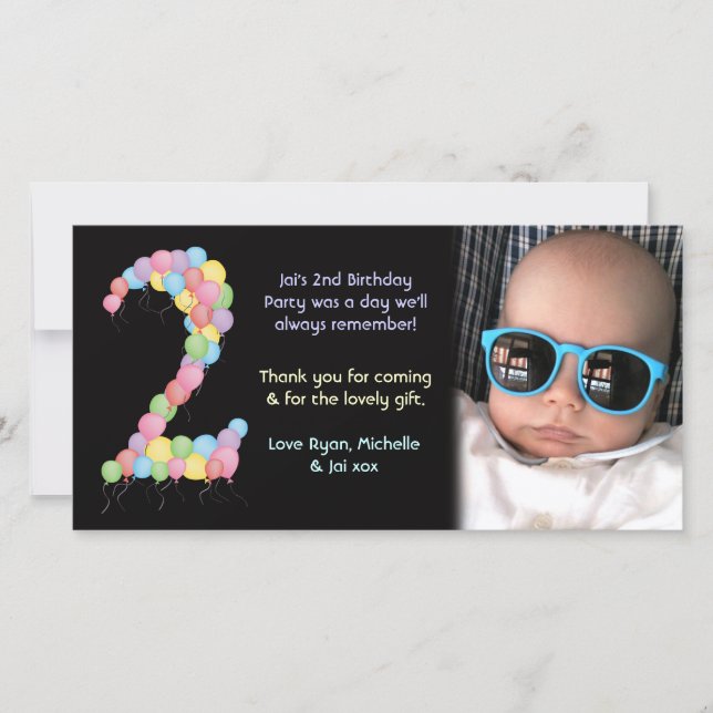 Cartão De Agradecimento Obrigado do segundo aniversário do menino ou da (Frente)